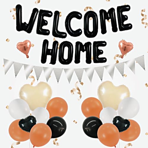 Image of TONIFUL 16Inch Black Welcome Home Balloons Banner, Housewarming Party Decor
