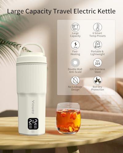 Viowey Travel Electric Kettle, 450Ml/15.2Oz & 316 Stainless Steel Mini Portable Coffee Tea Kettle With 6 Temperature Settings thumb #1