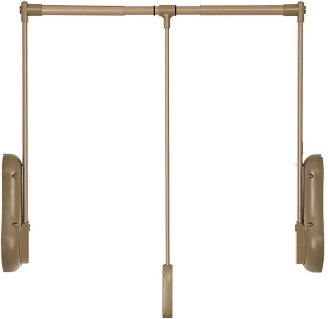 GTHTUHFD Pull Down Closet Rod Wardrobe Lift Pull Down Wardrobe Lift Closet Rod, Pneumatic Buffer System Pull Down Hanger Rod, Adjustable 51-115 Cm Closet Pull Down Rods HangeGold-65