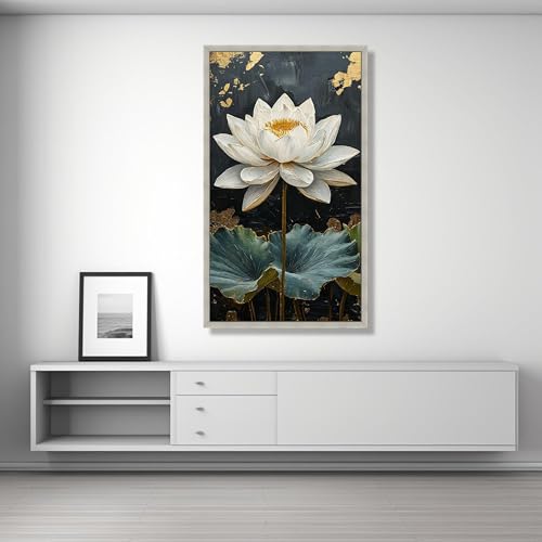 Tableau abstrait de lotus blanc pour habiller un mur vide avec un art floral doré - 4