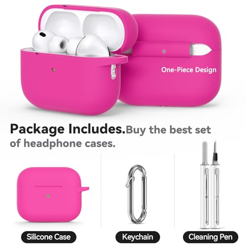 Image of Ljusmicker for AirPods Pro 3 Case 2025 with Cleaner Kit,Soft Silicone Protective Cover for Apple AirPods Pro 3rd Generation Cases for Women Men,for AirPod Pro 3 Cover with Keychain-Hot Pink