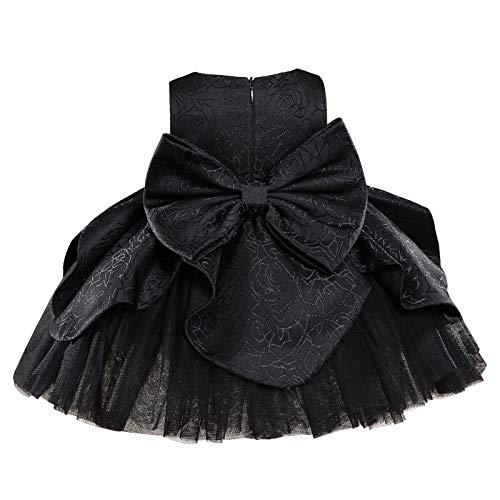 TENTIDE Baby Girls Tulle Wedding Dress Princess Pageant Birthday Formal Elegant Dresses Gown with Big Bowknot for Infant 0-24 Months (Black, 12-18 Months)