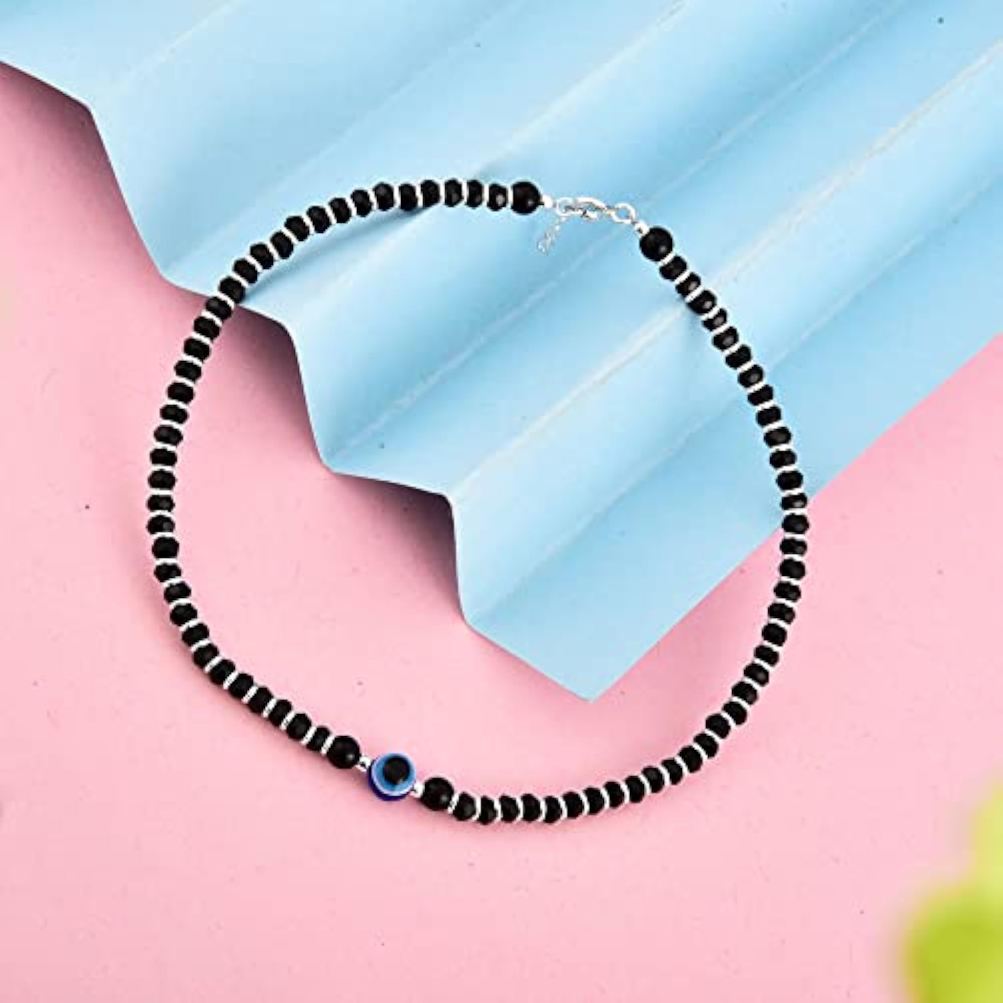 Women's 925 Silver Evil Eye Nazariya Anklet with Crystal Beads