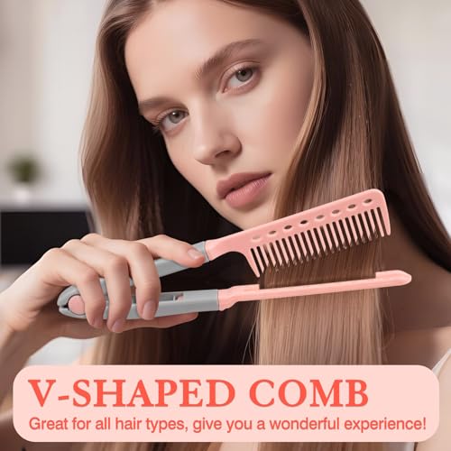 Peine alisador V para cabello 2 piezas color rosa miniatura 6