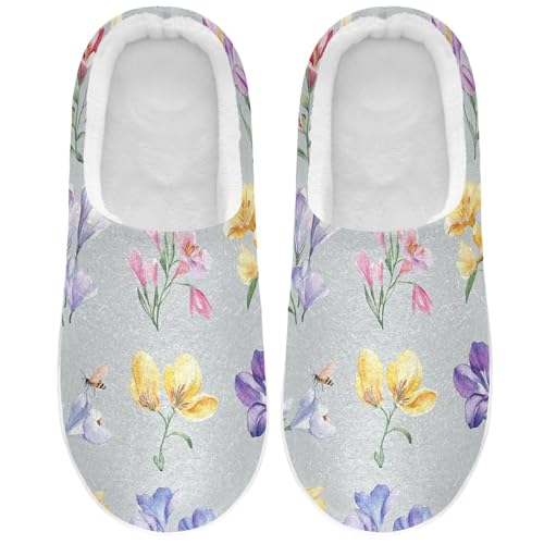 JUNZAN Safari Freesia Gray Women Home Cotton Slippers Lightweight Memory Foam Bedroom Shoes for Hospital Christmas Presents 6-7