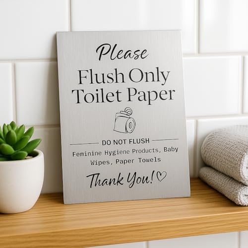 Flush Only Toilet Paper Sign Do Not Flush Wipes Brushed Aluminum Sign