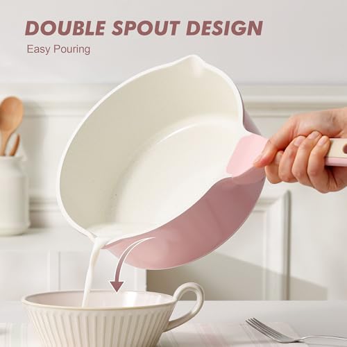 Image of SENSARTE Ceramic Nonstick Saucepan with Double Pouring Spout 3.0 Quarts, Cooking Pot with Stay Cool Handle, Induction Compatible, Ceramic Coating, Free of Intentionally Added PFOA /PFAS, Pink