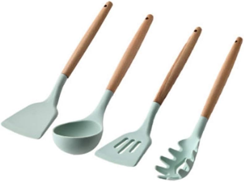 Wooden Handle Silicone Kitchenware Set Spatula Cooking Spatula Nonstick Special Soup Spoon for Household Soup Noodle Colander