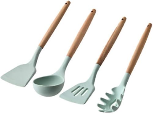 TREXD - Juego de utensilios de cocina de silicona con mango de madera espátula de cocina cuchara de sopa especial antiadherente para el hogar