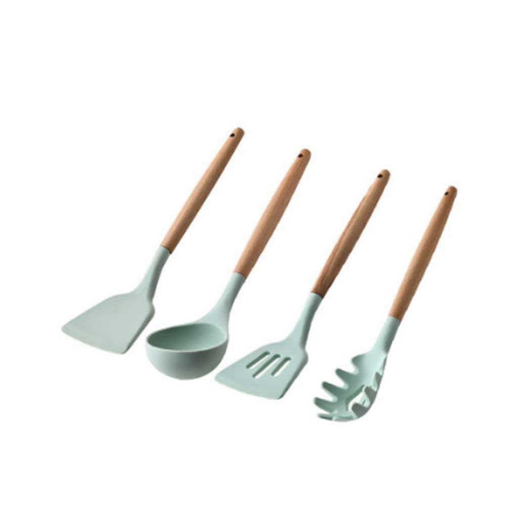 Juego de Utensilios de Cocina de Silicona con Mango de Madera, espátula para cocinar, Cuchara de Sopa Especial Antiadherente para el hogar, colador de Fideos y Sopa