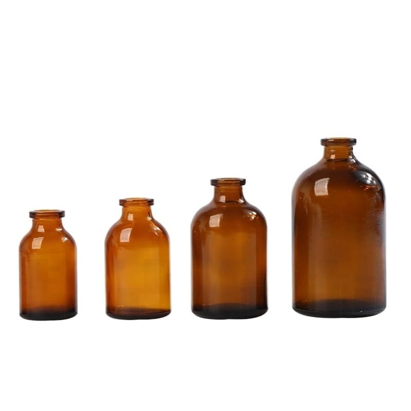 Lot de 20 flacons échantillons en verre 5-100 ml, ambré/transparent, bouchon caoutchouc + capsule aluminium à sertir, fioles étanches labo/cosmétique(Brown,10ml)