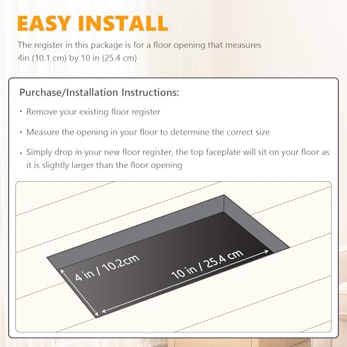 4 Pack Floor Vent Covers, Floor Register 4" x 10", Adjustable Decorative Vent Covers for Home Floor, Ceiling or Sidewall Vent, Rust-Proof Heavy Duty Walkable Steel Floor Vents (Brown 4'' x 10'') - 4