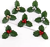 20 Pcs Red and Green Christmas Holly Berries Faux Berry Flowers with Leaves Xmas Berry Picks Decoration,Beautiful Christmas Wreath Branches,ChristmaVase Fillers,Artificial Plants and Flowers - Image 6
