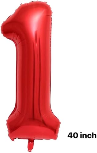 Miniatura 2 de Juego de globos rojos de corona del número 1 de 40 pulgadas, globos de primer cumpleaños para niñas, decoraciones de fiesta de primer cumpleaños.