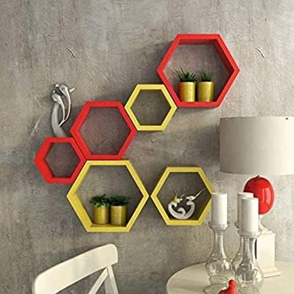Hexagon Floating Wall Shelf Set of 6 | Wooden Honeycomb Wall Mounted Display Shelves for Living Room, Bedroom, Office, Kitchen & Home Decor Black & White Decorative Storage Rack-image-31