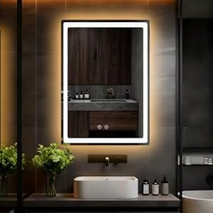 LTFUUAI 24″X32″ LED Bathroom Mirror with Lights, Smart Touch 3-Color Dimming Lighted Vanity Mirror Wall Mounted, Anti-Fog Shatterproof with Front & Back Light, for Bathroom Vanity