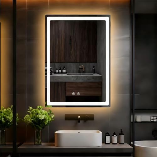 LTFUUAI 24"X32" LED Bathroom Mirror with Lights, Smart Touch 3-Color Dimming Lighted Vanity Mirror Wall Mounted, Anti-Fog Shatterproof with Front & Back Light, for Bathroom Vanity by LTFUUAI - Used condition - US$75.95