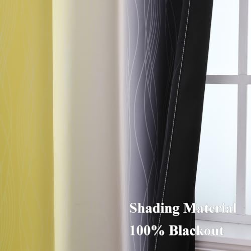 Estelar Textiler Black and Yellow Ombre Blackout Curtains for Bedroom, Thermal Insulated Blackout Drapes, Full Light Blocking Energy Saving Long Curtains for Living Room, 52Wx96L, 2 Panels