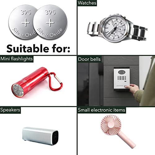 Loopacell 399/395 (Sr927/W/Sw) Silver Oxide Watch Batteries (Pack Of 10) - 1.55V Long Lasting Coin Cell Battery For Watches, Mini Flashlights, Doorbells, Speakers, Small Electronic Items #TOP4