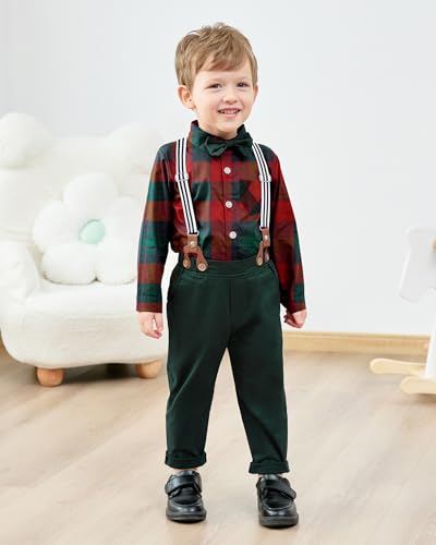 nilikastta Toddler Boy Outfit Boy Suit Boy Dress Shirt with Bowtie/Suspender Pants Gentleman Wedding Outfits 1-10 Years2