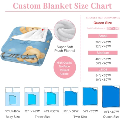 Image of Personalized Baby Blanket with Name, Custom Name Blanket for Kids Soft Flanne Blankets in Easter Personalized Baby Gifts for Infant Newborn Shower (Blue Pink)