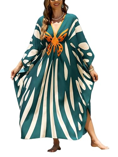 Image of IMAGEKOPE Women's Plus Size Animal Print V-Neck Batwing Kaftan Beach Dress Bathing Suit Cover-Up Loungewear