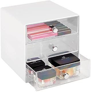 mDesign Makeup Storage Drawers  Cosmetics Drawers with 3 Separate Drawers  Ideal for Bedroom and Bathroom Storage  White/Clear