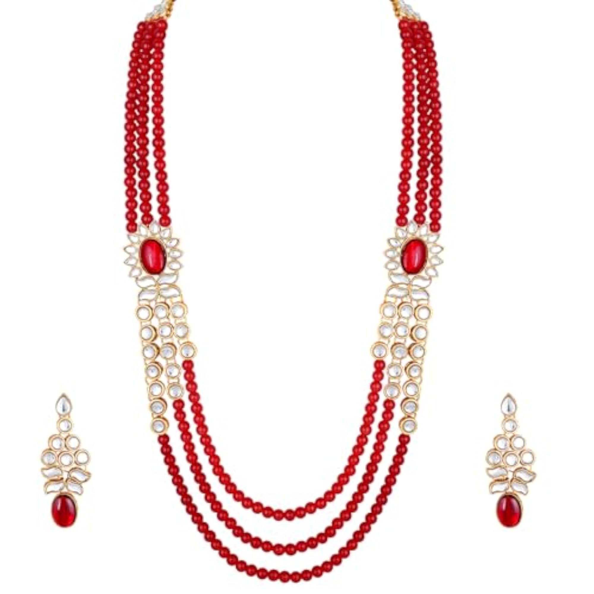 18K Plated Kundan Green Necklace Earrings with Maang Tikka