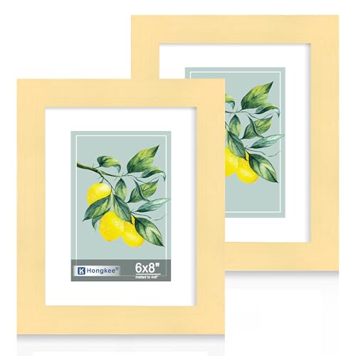Hongkee 6x8 Picture Frame Set of 2, Real Glass and Wood Frame for Mat 4x6