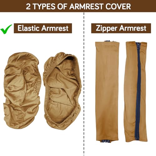 Image of HOKIPO 'SereneSolids' 140 GSM Armrest Covers for Office Chair (Elastic Style), 1 Pair, Camel (AR-5933-CML)