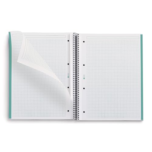 Miquelrius - A4 Recycling-Notizbuch, 80 Blatt 80 g/m², 5x5 mm kariert, Notizbuch aus Recyclingpapier (Post-Consumer-Recycling), 1 Farbstreifen, 4-fach gelocht, Recycling-Umschlag, ECO Minze