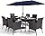 Sophia & William 7 Pieces Patio Dining Set with 13ft Navy Patio Umbrella, 60" Outdoor Metal Table & Rattan Chairs Set with Cushions, Outdoor Dining Set for 6 People