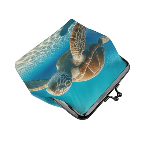 Pu Leather Buckle Coin Purse Turtle-Swimming-Sea Girls Kiss-Lock Change Purse Wallets3