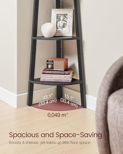 Image of VASAGLE Corner Shelf Stand, 4-Tier Corner Bookshelf, Industrial Ladder Shelf, Plant Stand for Living Room, Office, Kitchen, Charcoal Gray and Matte Black ULLS034B22