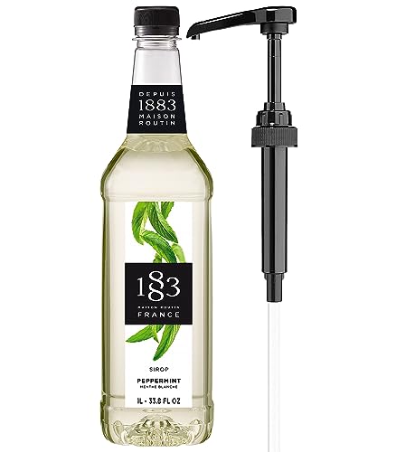 Image of 1883 Peppermint Syrup with Pump - Premium Flavoring Syrup for Coffee, Lattes, Hot Chocolate, Cocktails & Holiday Drinks - 1L (33.8 fl oz) Bottle