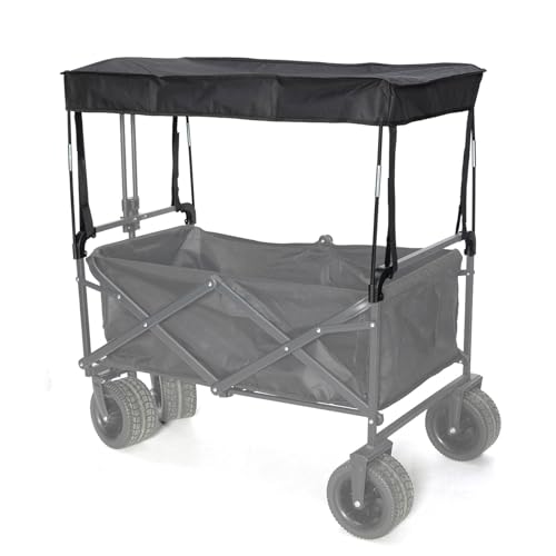 Removable Wagon Canopy Attachment with Rods Foldable Sun Shade Cover for Collapsible Beach Utility Push Pull Cart Outdoor Picnic Trolley (Black)
