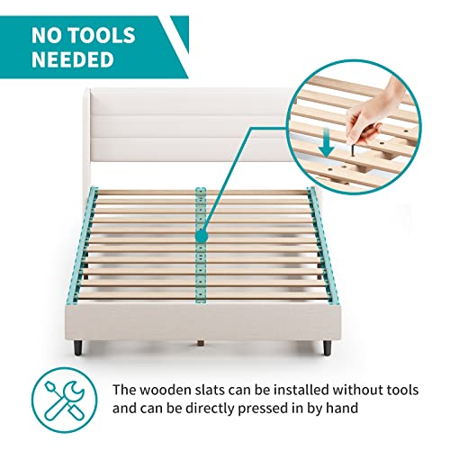 Balus Upholstered Platform Bed Frame, Full Size Bed Frame With Wingback Headboard, Solid Wooden Slat Support/No Box Spring Needed/Under Bed For Storage/No Mattress/Easy Assemble #TOP4