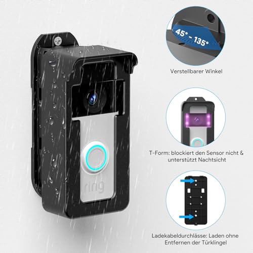 Regenfest Video Türklingel Halterung 45-135° Kompatibel mit Video Doorbell Wired/Pro-Pro2/4/3 Plus/3/2/1/Akku) Türklingel Winkelhalter Einstellbare Doorbell Montagehalterung Zubehör