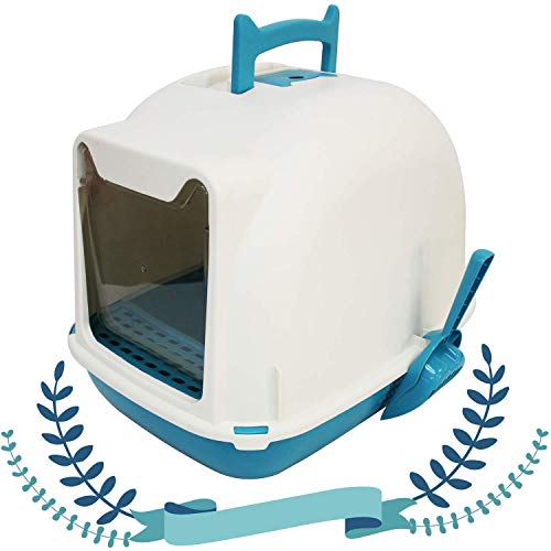 BPS Aseo Cerrado para Gato Arenero Sanitaria Bandeja Arena para Mascotas con Pala y Una Bolsa para Bandja 4 Colores Tama�os M/L (M: 47 * 36 * 37 cm, Azul 1) BPS-5706AZ1