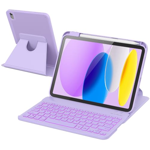 Image of RAYMCRAFT for iPad 11th(A16, 2025) /10th Generation Case with Keyboard, 360 Rotatable Case & Detachable Backlit Keyboard, Precision Cutouts and Pen Holder for iPad A16 11'' /10th 10.9'', Purple