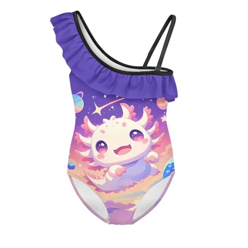 Girls One Piece Swimsuit Ruffle One Shoulder Bathing Suit with Adjustable Strap Quick Dry Beach Swim Suit for 3-14