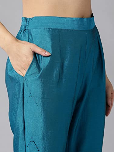 Image of Vaamsi Women's Poly Silk Embellished Solid Straight Kurta Pant with Dupatta