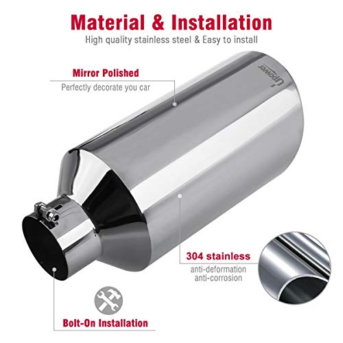 Upower Diesel 4 Inch Inlet to 8" Exhaust Tip 304 Mirror Polished Exhaust Tailpipe 18" Long 45Degree Angle Cut Bolt-On