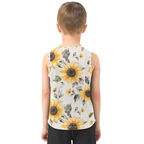 JUNZAN Aesthetic Sunflower Neutral Tank Tops for Children Sleeveless Toddler Vest Work Out Clothes for Workout Beach Swim 3T3