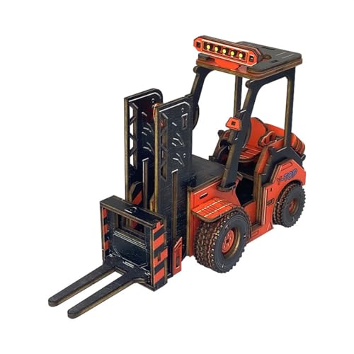 MetaHrystynx Rompecabezas de carretilla elevadora de ingeniería de madera, kits de montaje de vehículos de ingeniería de madera 3D para adultos, perfecto para adorno del hogar, 113 piezas, rojo