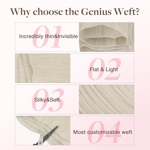 Image of GOO GOO Genius Weft Hair Extensions Human Hair, Sew In Hair Extensions Rooted Remy Weft, 60A Platinum Blonde 22inch 120g, Hand Tied