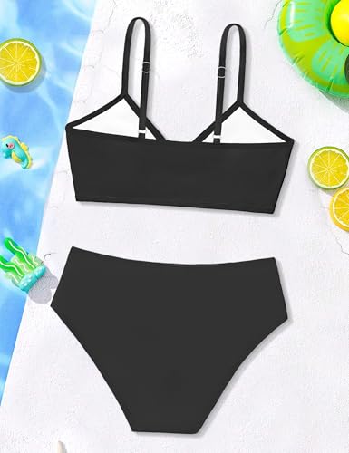 Image of Girls Swimsuit V Neck Bikini Set Color Block with Cover Up 3Pcs Bathing Suits