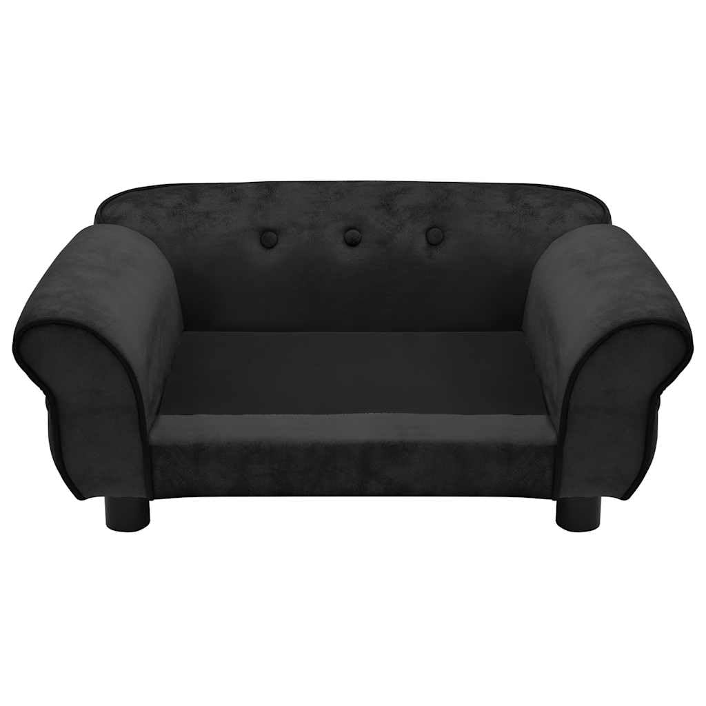 Hothingwell Sofa dla psa 72 x 45 x 30 cm czarna pluszowa sofa, wyściełana sofa dla kota i małych zwierząt, drewniana rama z antypoślizgowymi nogami, poszewka na poduszkę nadająca się do prania