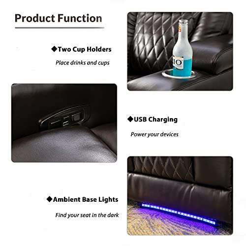 Electric Recliner Chair With Usb Charge Port, 360 Swivel Tray Table, Hand In-Arm Storage, And Cup Holders, Ambient Lighting - Ambient Lighting Gaming Recliner Chair Home Theater Seating (Dim Brown) #TOP4