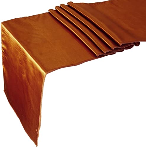 BEEKAY 10 Pc 12 x 108 inch Long Charmeuse Satin Table Runners Bright Shiny Satin Silk and Smooth Fabric Runners for Table Decorations - Rust/Burnt Ornage